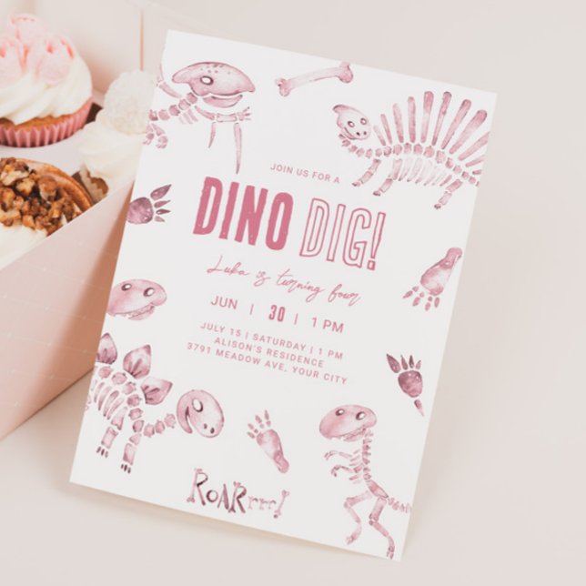 Convite Pink Dino Dig Birthday (Criador carregado)