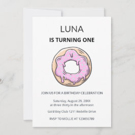 Convite Pink Donut 1st Birthday Invitation Girl 