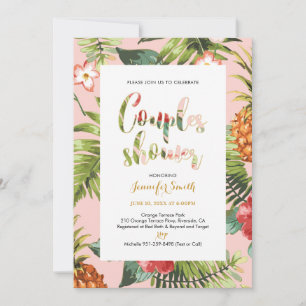 Convite Pink & Dourado Chuveiro de Casal Tropical