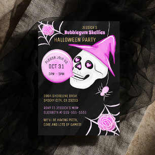CONVITE PINK E BLACK BUBBLEGUM SKELLIES HALLOWEEN PARTITY