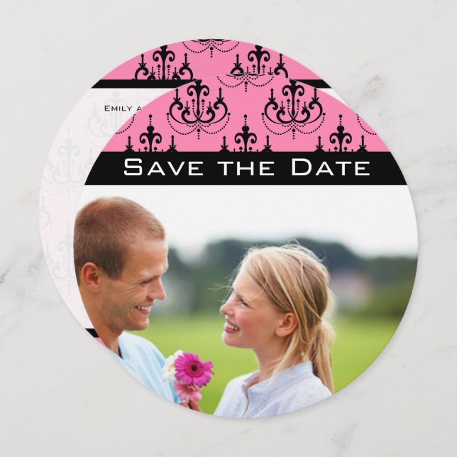 Convite Pink e Black Sua Foto Rosa Pink Chandelier Casamen (Frente/Verso)