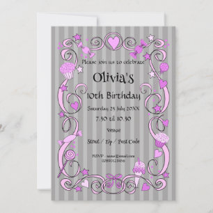 Convite Pink e Cinza de aniversário doce