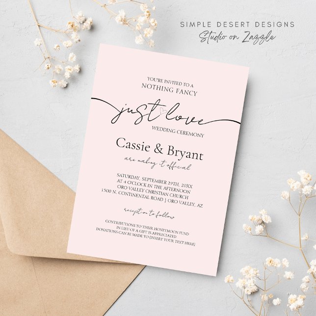 Convite Pink e Preto Ama Um Casamento Moderno De Script (Minimal Blush Pink Wedding Invitation with Modern Script and Simple Typography)