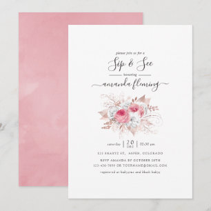 Convite Pink e Rosa Dourado Floral Sip e See