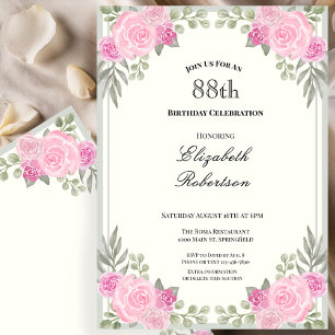 Convite Pink e Verde Sage Floral 88º Aniversário
