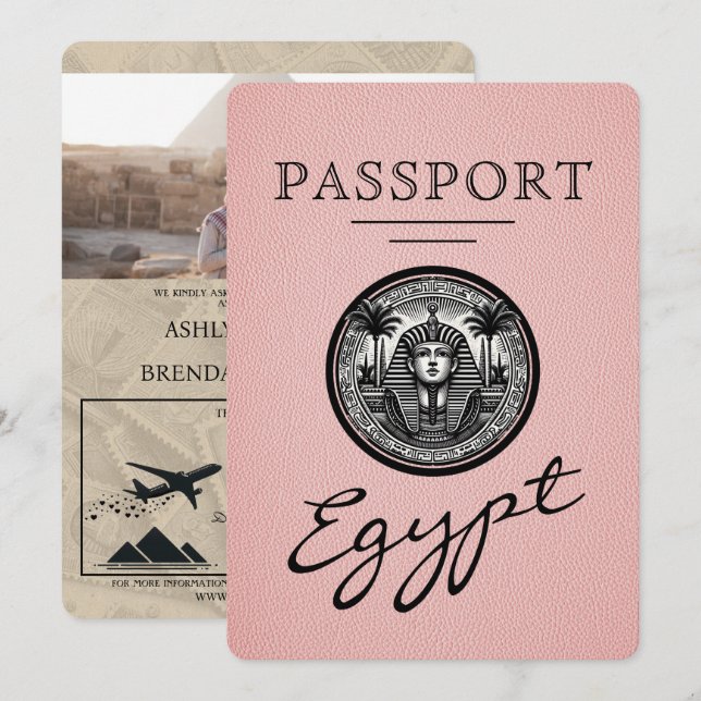 Convite Pink Egypt Passport Wedding Invitation (Frente/Verso)