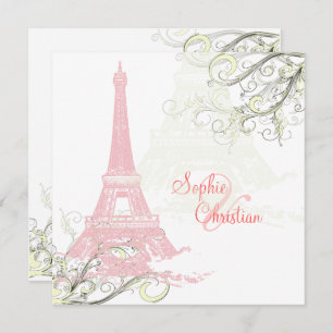 CONVITE PINK EIFFEL TOWER+SWIRLS / LIXE SHIMMER PAPEL