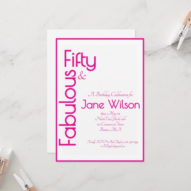 Convite Pink Elegant 50th Birthday Invitation (Frente/Verso In Situ)