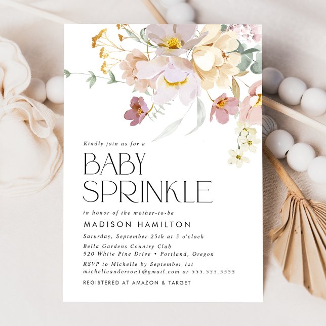 Convite Pink Elegante e Creme Floral Baby Sprinkle (Criador carregado)