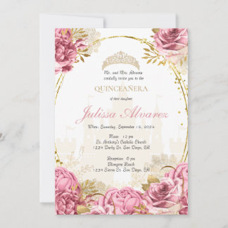 Convite Pink Enchanted Fairytale Quinceanera Invitation