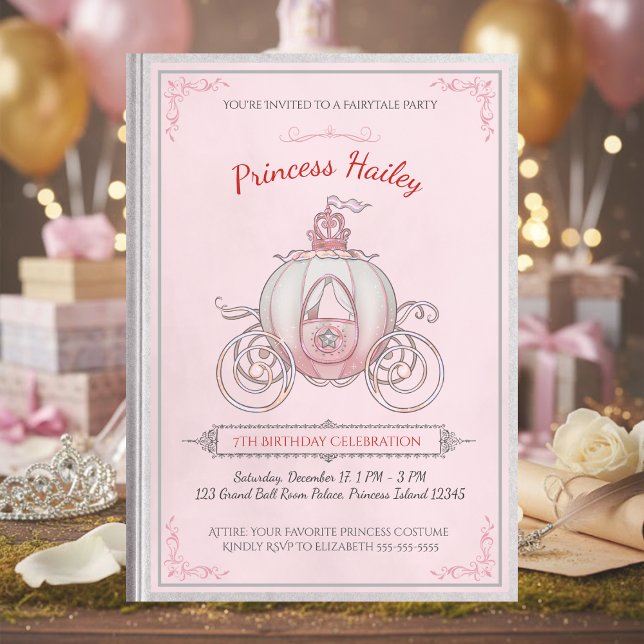 Convite Pink Fairytale Princess Storybook Birthday Party (Host a party fit for royalty with an enchanting "Once Upon a Time" storybook invitation)