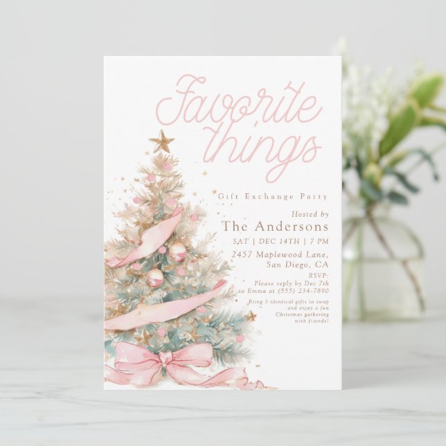 Convite Pink Favorite Things Gift Exchange Christmas (Em pé/Frente)