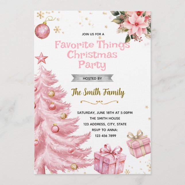 Convite Pink Favorite Things Party Invitation (Frente)