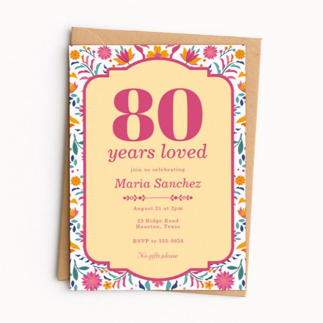 Convite Pink Fiesta 80 Years Loved Birthday Party (Criador carregado)
