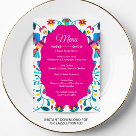 Convite Pink Fiesta Floral Bridal Shower Menu