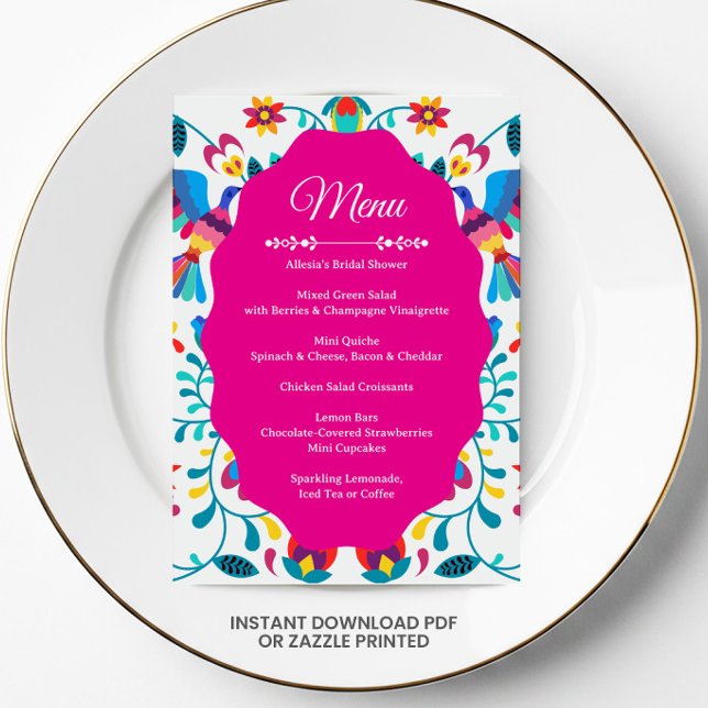 Convite Pink Fiesta Floral Bridal Shower Menu (Criador carregado)