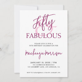 Convite Pink Fifty and Fabulous Script Birthday Party