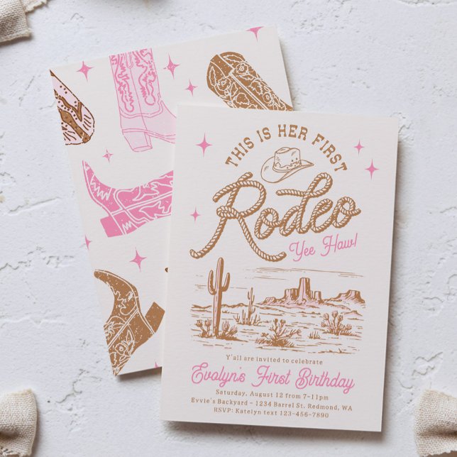 Convite Pink First Rodeo Invitation  (Criador carregado)