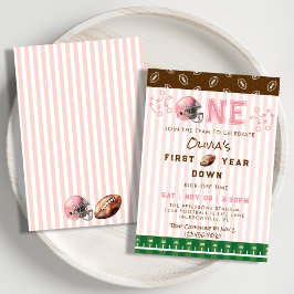 Convite Pink First Year Down Football 1st Birthday Party