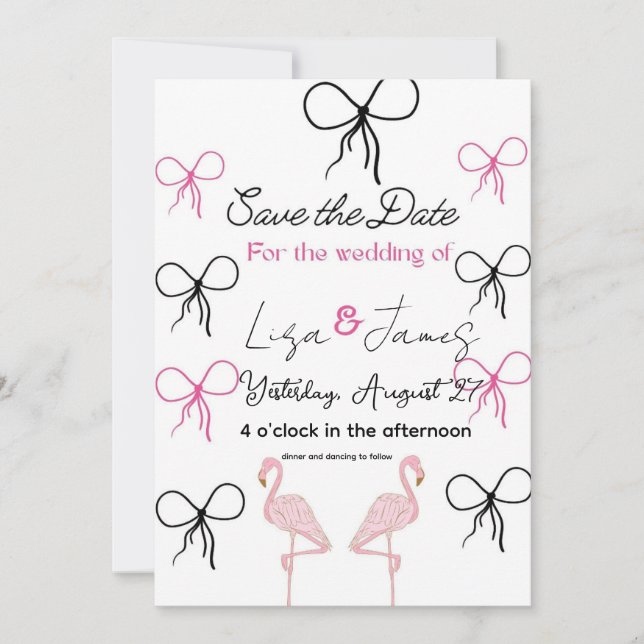 Convite Pink Flamingo wedding Mr and Mrs  (Frente)