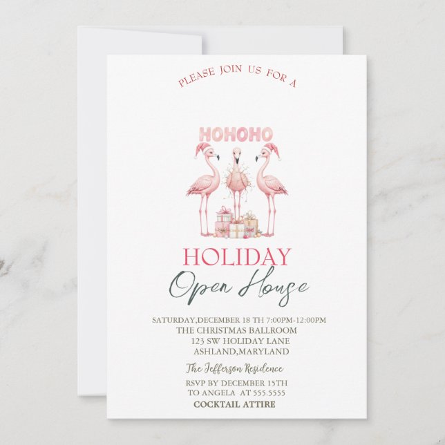 Convite Pink Flamingos Presents Holiday Open House  (Frente)