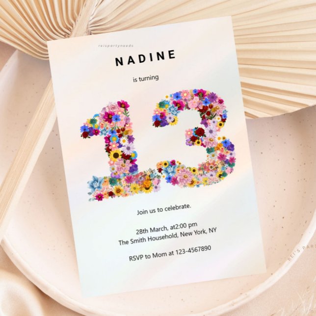 Convite Pink Floral 13th Birthday Garden Spring Wildflower (boho soft pink floral, flower arrangement, invitation invite, cute unique girly, elegant modern, bir)