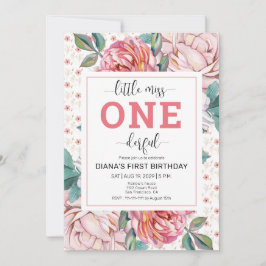 Convite Pink Floral 1st Birthday Invitation