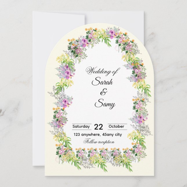 Convite Pink Floral Arch Wedding Invitation  (Frente)
