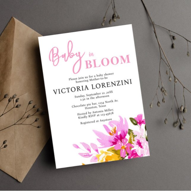 Convite Pink Floral Baby in Bloom Baby Shower Invitation (Criador carregado)