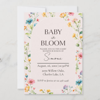 Convite Pink Floral Baby in Bloom Baby shower Invite 