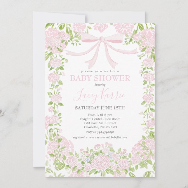 Convite Pink Floral Baby Shower Invitation,  (Frente)