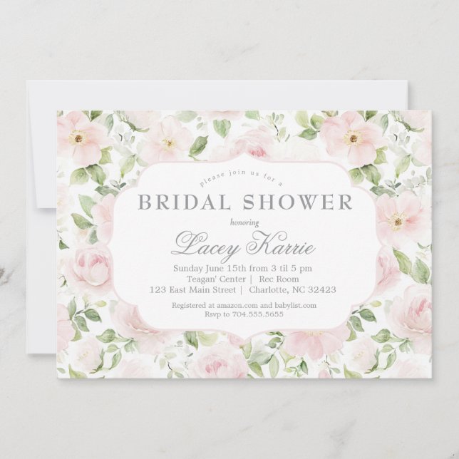 Convite Pink Floral Baby Shower Invitation,  (Frente)