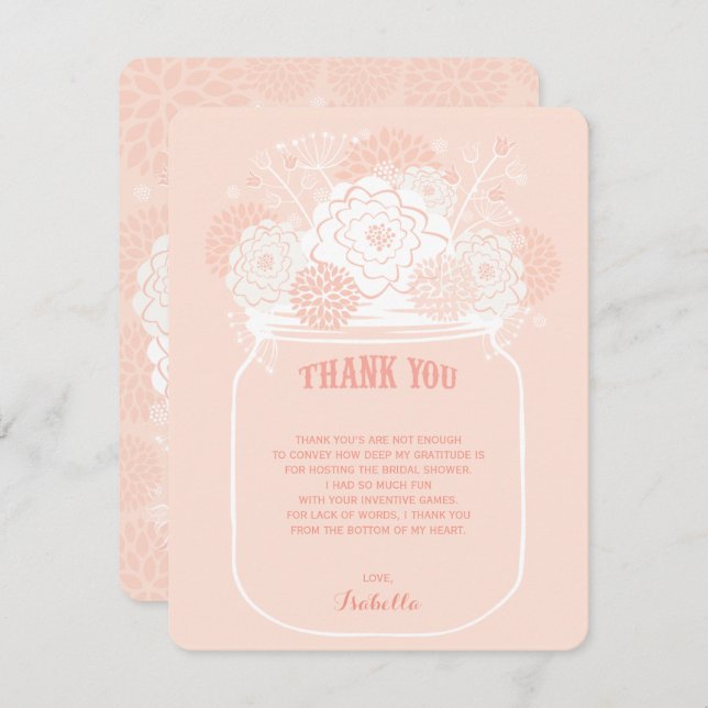 Convite Pink Floral Blooms Mason Jar Weding Obrigado (Frente/Verso)