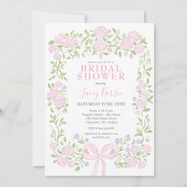Convite Pink  Floral Bridal Shower Invitation (Frente)