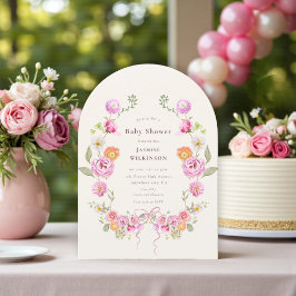Convite Pink Floral coquette Wreath Baby Shower QR Invite