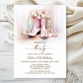 Convite Pink Floral Cowgirl Boots 30th Birthday Party