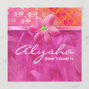 Convite Pink Floral de Feather Boa Lace, 16,