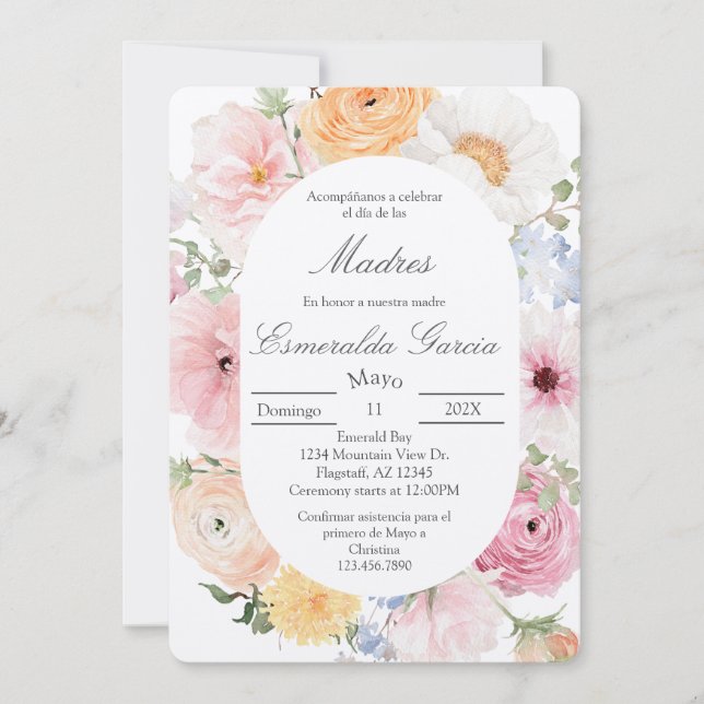Convite Pink floral dia de las madres  (Frente)