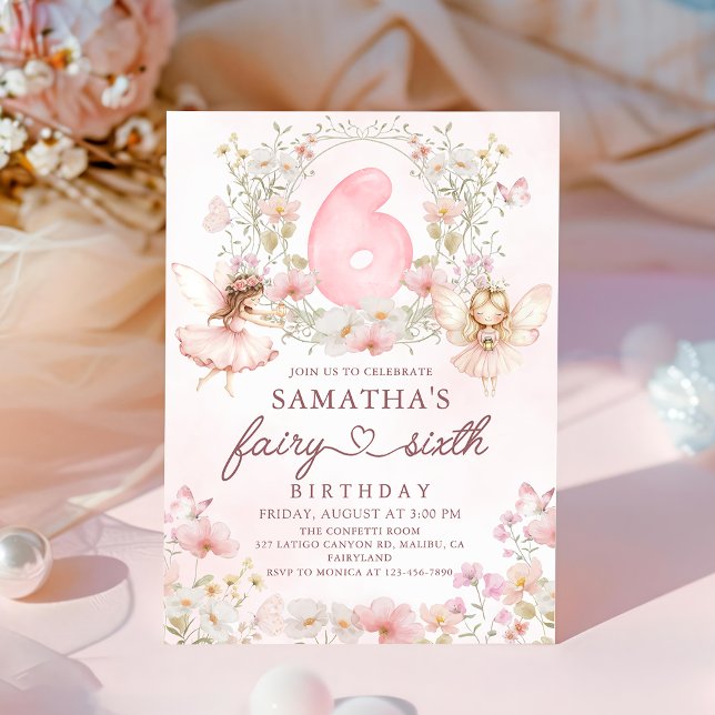 Convite Pink Floral Fairy Garden 6th Birthday Invitation (Criador carregado)