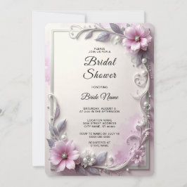 Convite Pink Floral Frame Bridal Shower