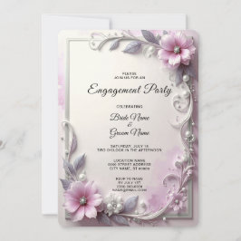 Convite Pink Floral Frame Engagement