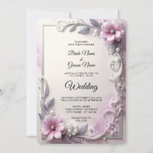 Pink Floral Frame Wedding Invitation