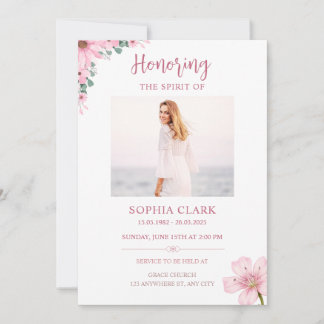 Convite Pink Floral Funeral Invitation Celebration of Life