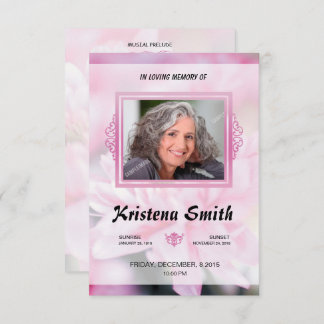 Convite Pink Floral Funeral Program Card Template