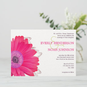 Convite Pink Floral Gerber Daisy Wedding