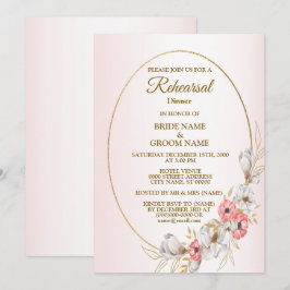 Convite Pink Floral Golden Peach Wedding Rehearsal Dinner