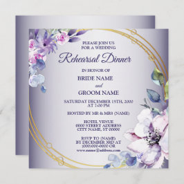 Convite Pink Floral Golden Purple Wedding Rehearsal Dinner