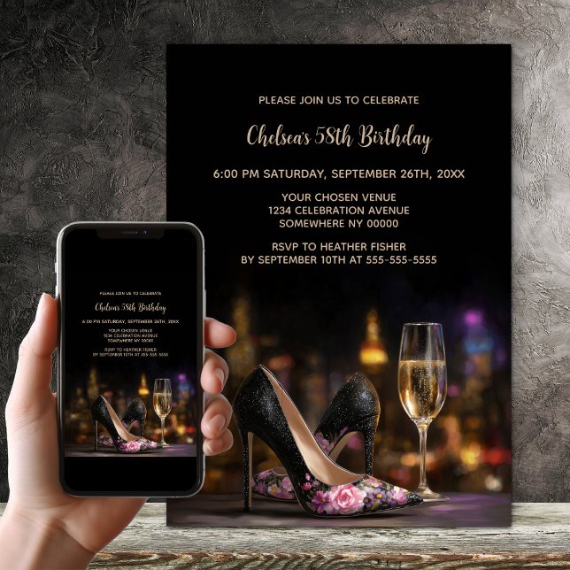 Convite Pink Floral High Heel Shoes Birthday Party (Criador carregado)