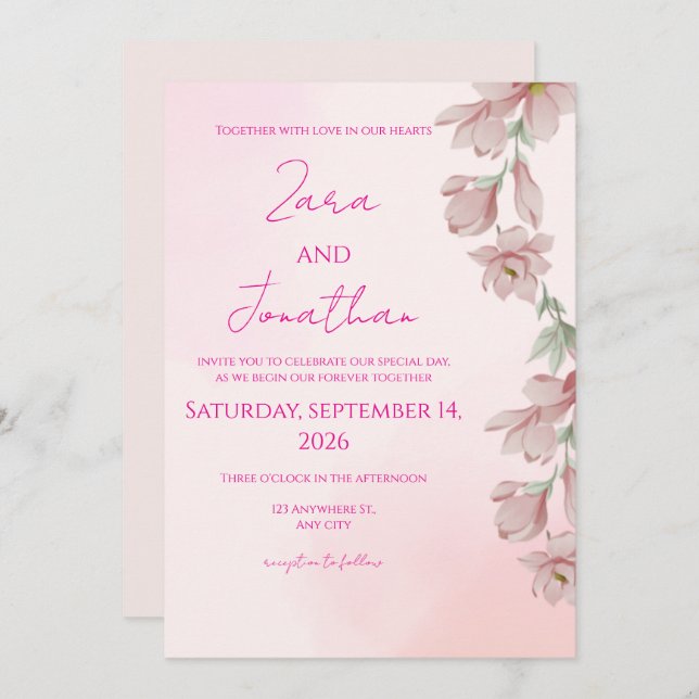 Convite Pink floral invitation (Frente/Verso)