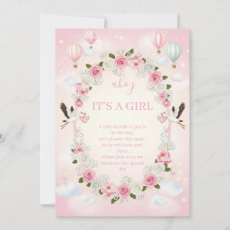 Convite Pink Floral "It's a Girl" Baby Shower Invite 